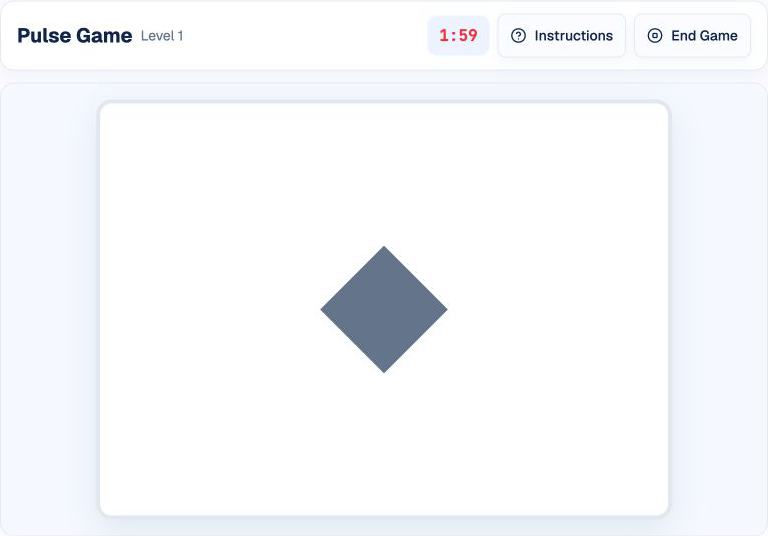 HireVue Pulse practice in HireVueGames showing a gray diamond in a target-detection task